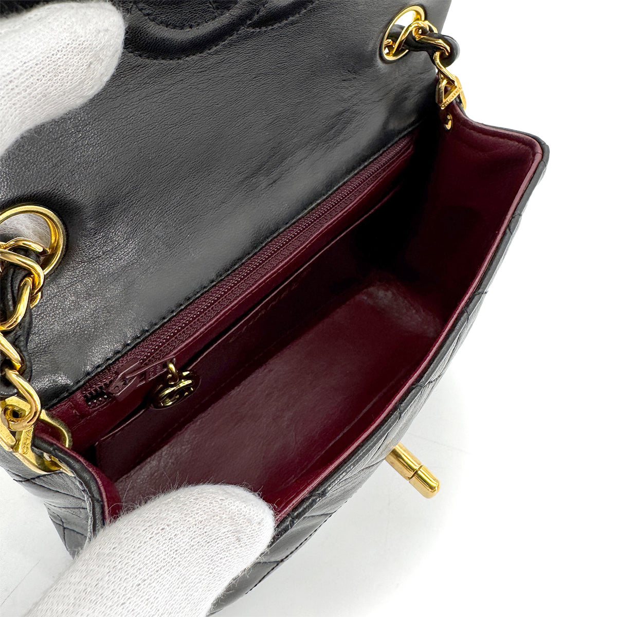 CHANEL VINTAGE MINI SQUARE 17 CHAIN SHOULDER BAG BLACK LAMB SKIN 90266742