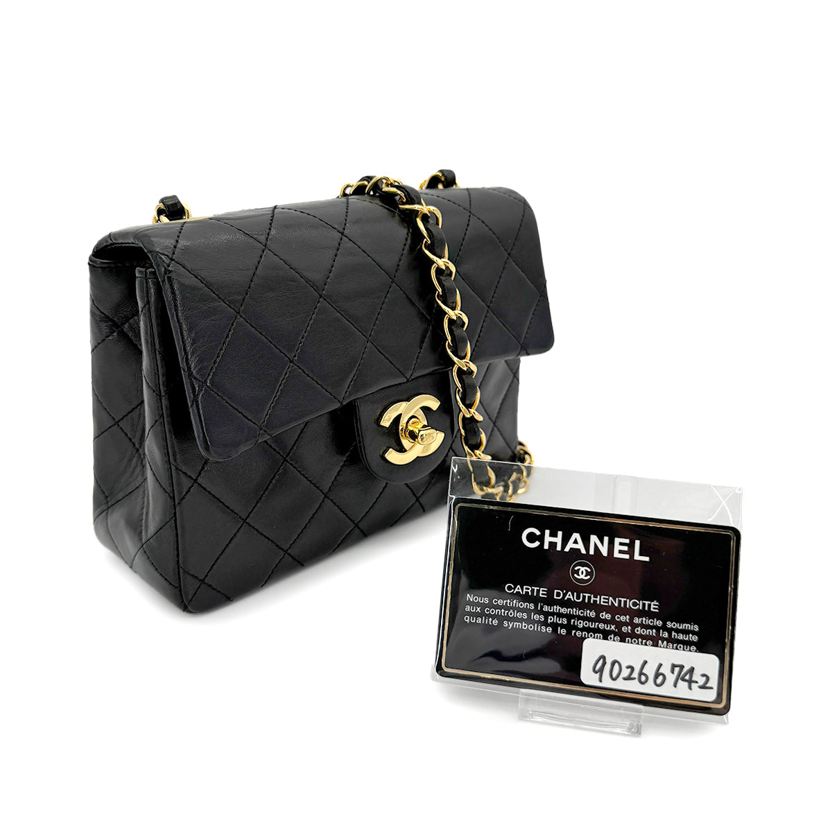 CHANEL VINTAGE MINI SQUARE 17 CHAIN SHOULDER BAG BLACK LAMB SKIN 90266742