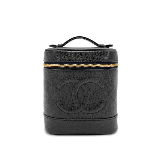 CHANEL VINTAGE VANITY HAND BAG BLACK CAVIAR SKIN 90266743