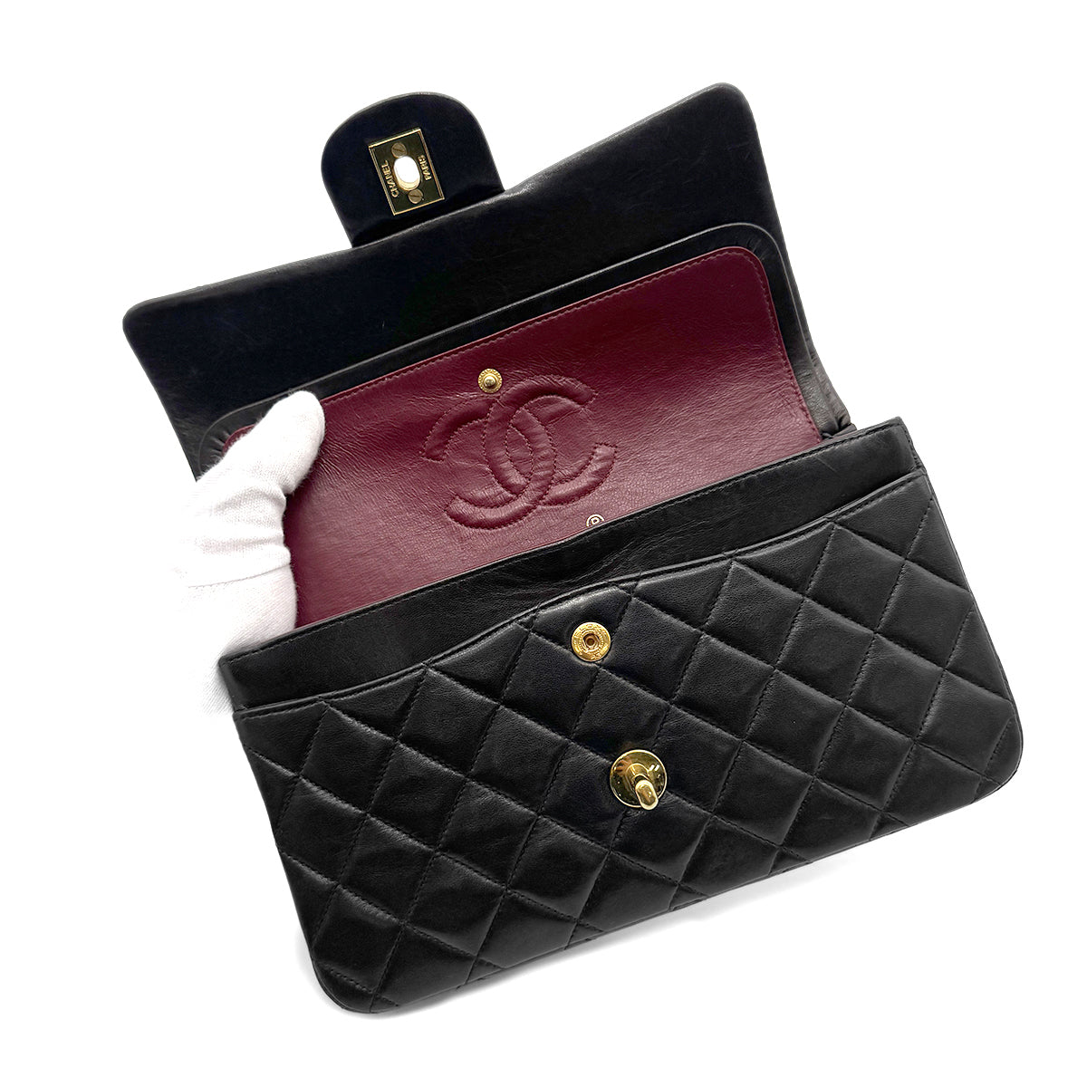 CHANEL VINTAGE CLASSIC FLAP SMALL CHAIN SHOULDER BAG BLACK LAMB SKIN 90266744