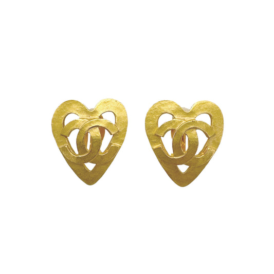 CHANEL VINTAGE EARRINGS COCOMARK HEART ACCESSORY 95P 90266748