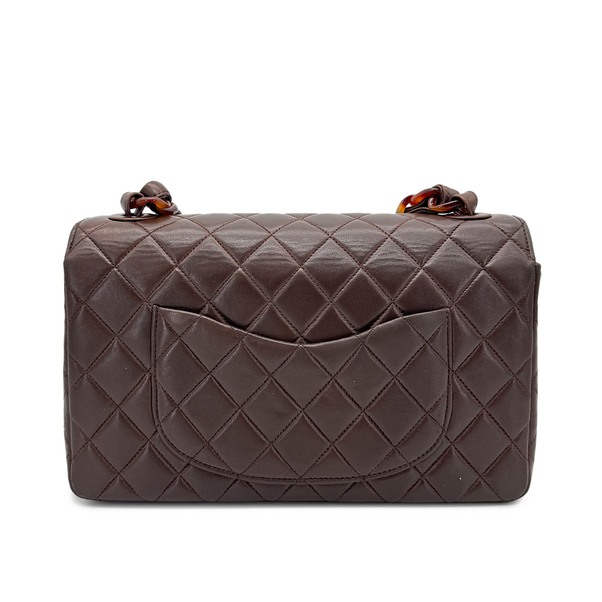 CHANEL VINTAGE TORTOISESHELL CHAIN SHOULDER BAG BROWN LAMB SKIN 90267375