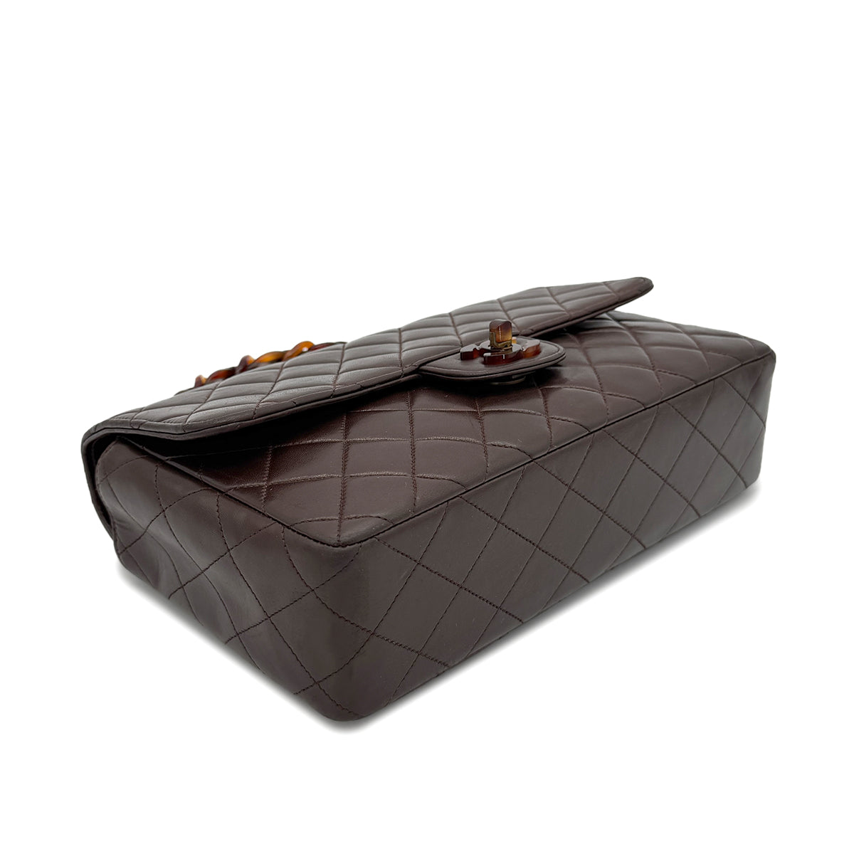 CHANEL VINTAGE TORTOISESHELL CHAIN SHOULDER BAG BROWN LAMB SKIN 90267375