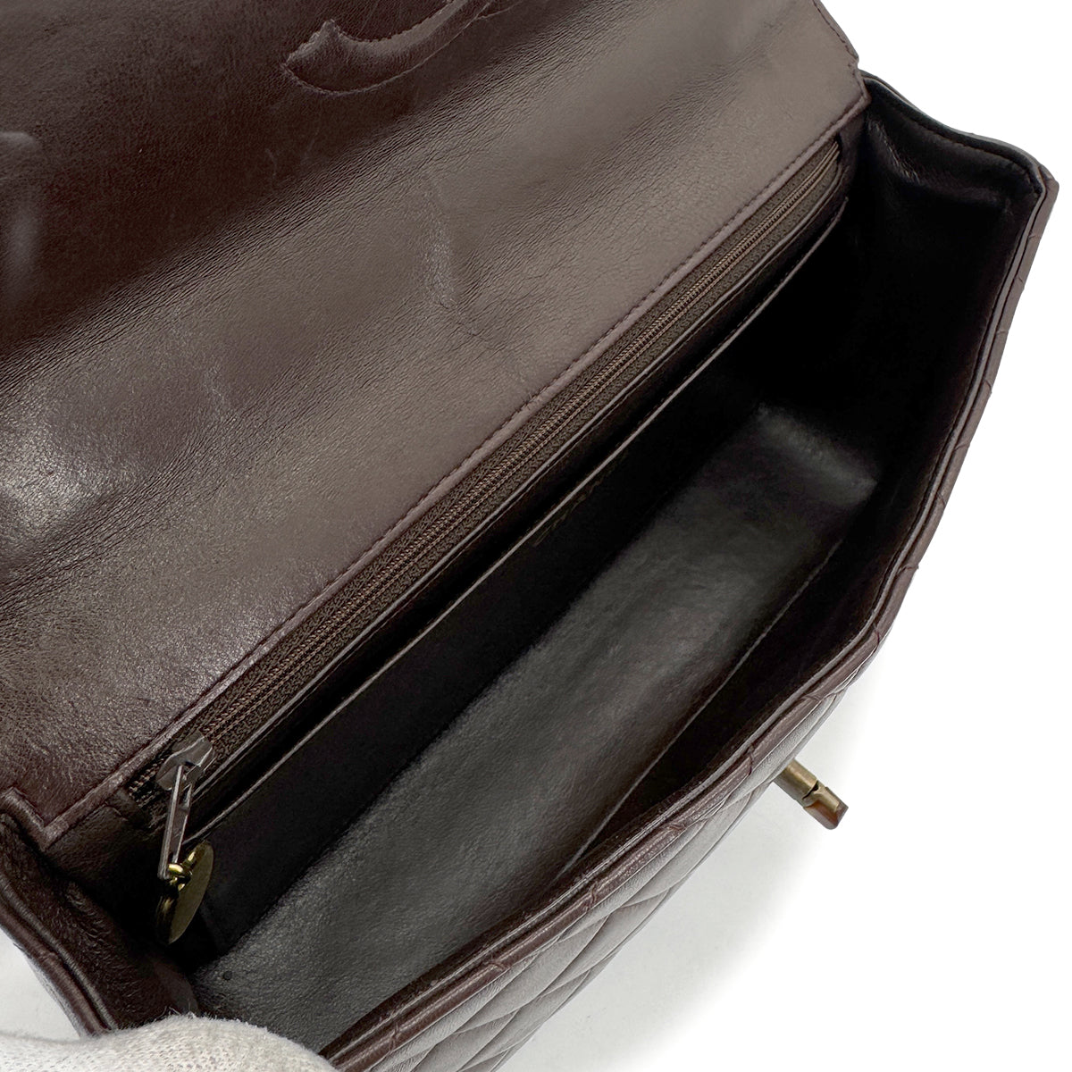 CHANEL VINTAGE TORTOISESHELL CHAIN SHOULDER BAG BROWN LAMB SKIN 90267375