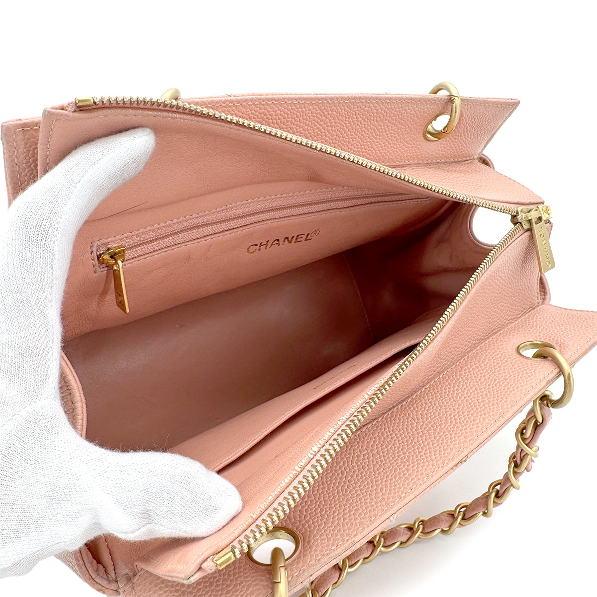 CHANEL VINTAGE MATELASSE CHAIN TOTE BAG PINK CAVIAR SKIN 90267376