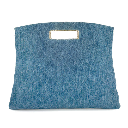 CHANEL VINTAGE MATELASSE HAND BAG BLUE DENIM 90267378
