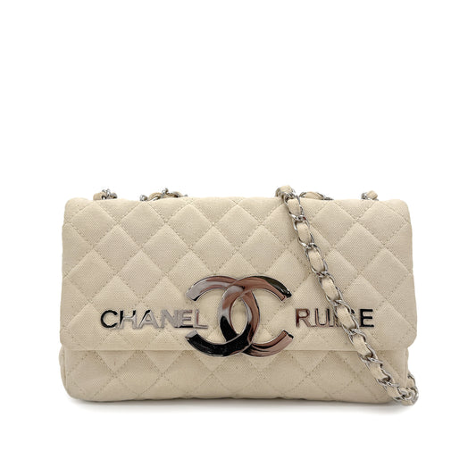 CHANEL VINTAGE CRUISE LINE CHAIN SHOULDER BAG BEIGE CANVAS 90267380