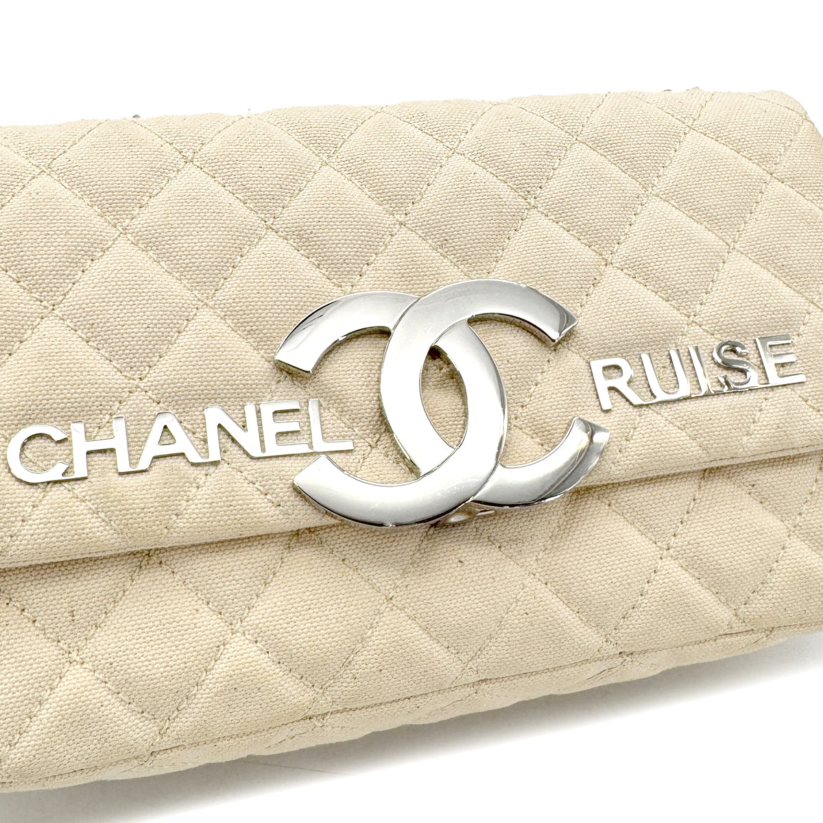 CHANEL VINTAGE CRUISE LINE CHAIN SHOULDER BAG BEIGE CANVAS 90267380