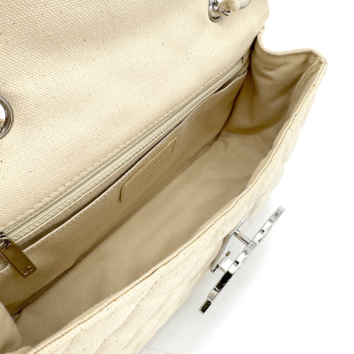 CHANEL VINTAGE CRUISE LINE CHAIN SHOULDER BAG BEIGE CANVAS 90267380