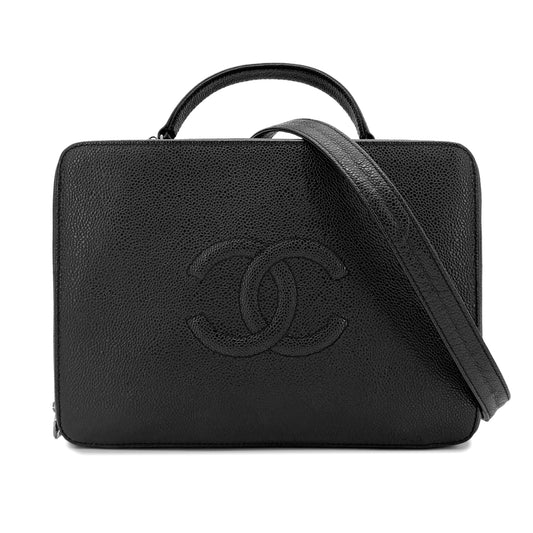 CHANEL VINTAGE 2WAY VANITY HAND SHOULDER BAG BLACK CAVIAR SKIN 90267386