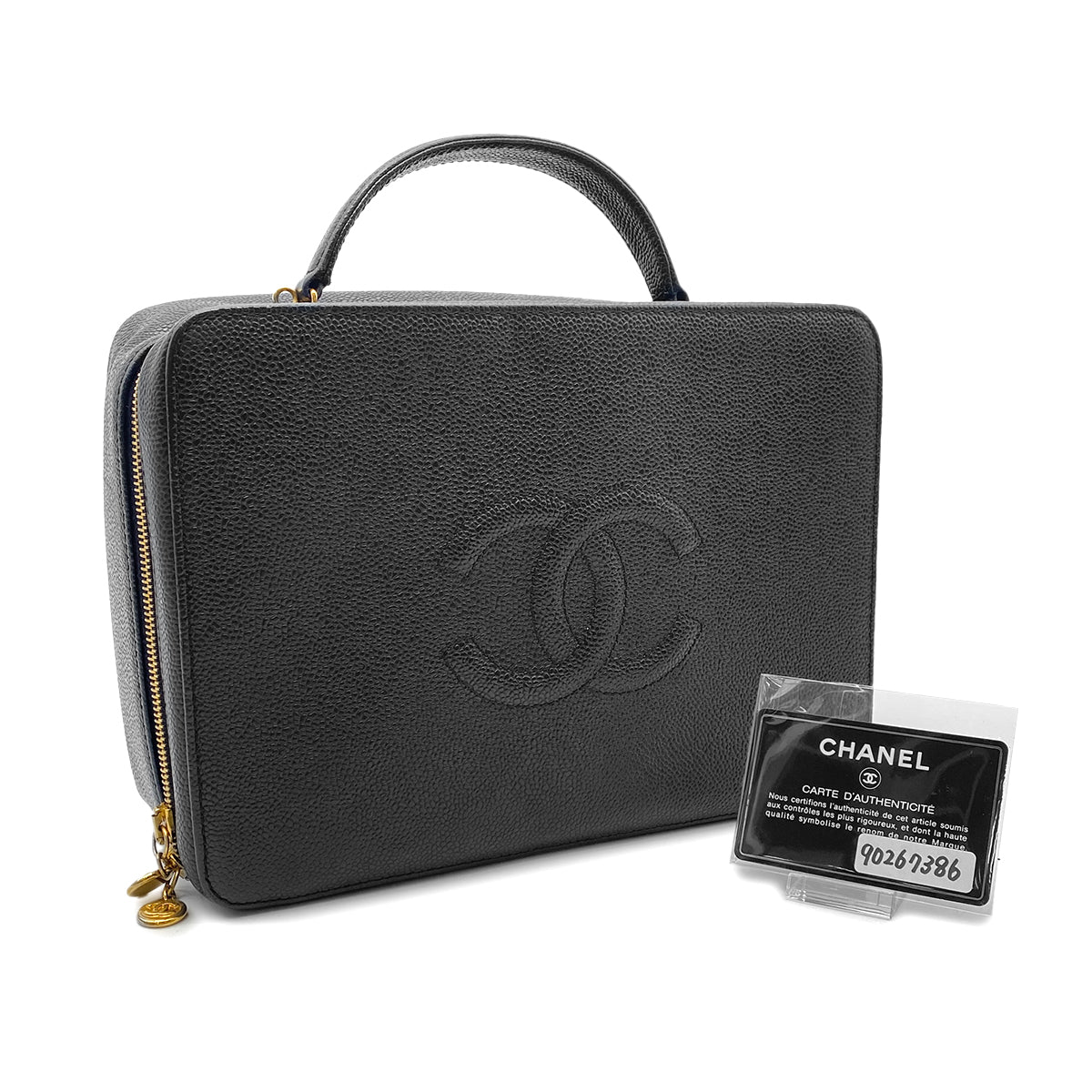 CHANEL VINTAGE 2WAY VANITY HAND SHOULDER BAG BLACK CAVIAR SKIN 90267386