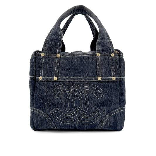 CHANEL VINTAGE BIG COCO TOTE BAG BLUE DENIM 90267387