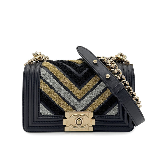 CHANEL BOYCHANEL SMALL CHAIN SHOULDER BAG BLACK LAMB SKIN 90267389
