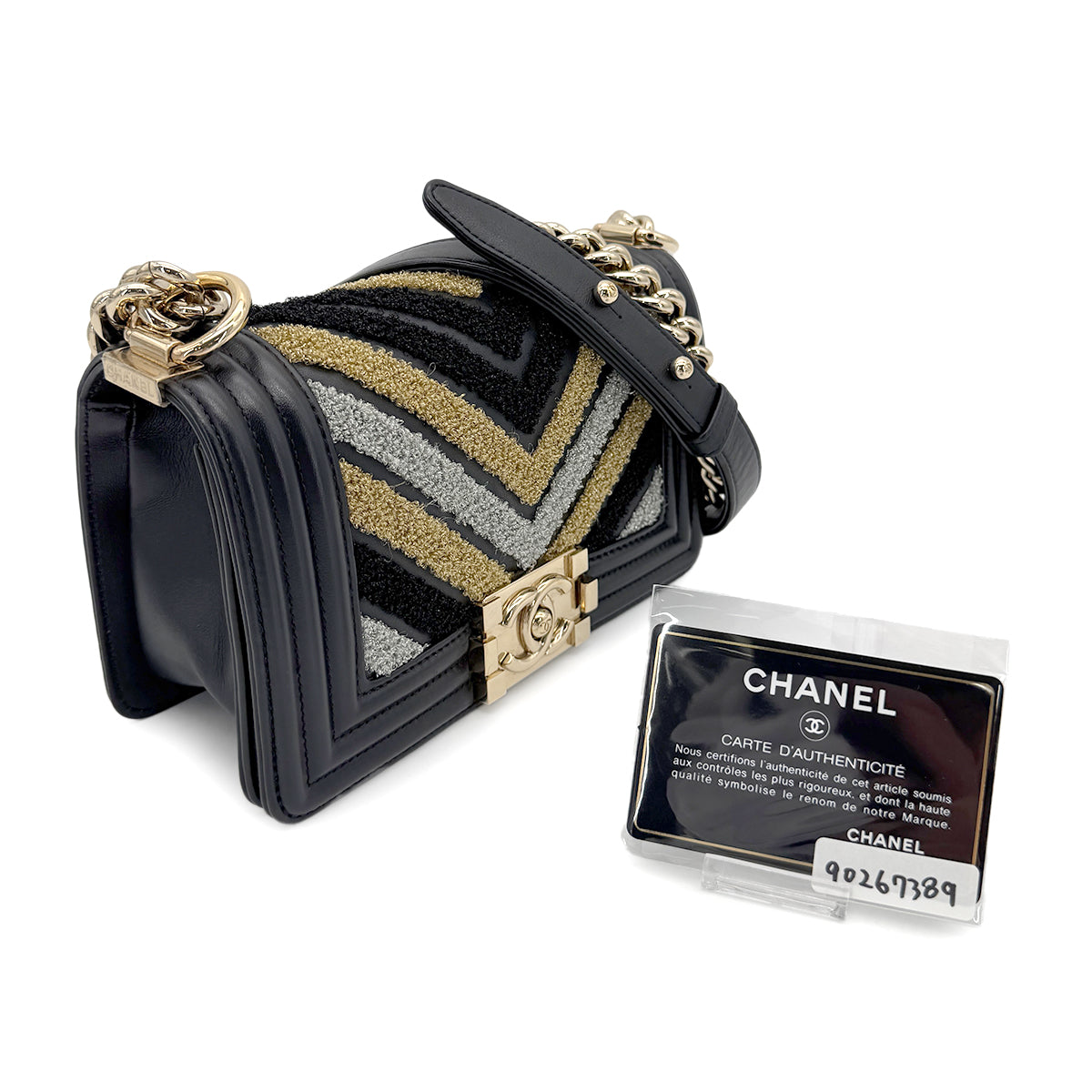 CHANEL BOYCHANEL SMALL CHAIN SHOULDER BAG BLACK LAMB SKIN 90267389