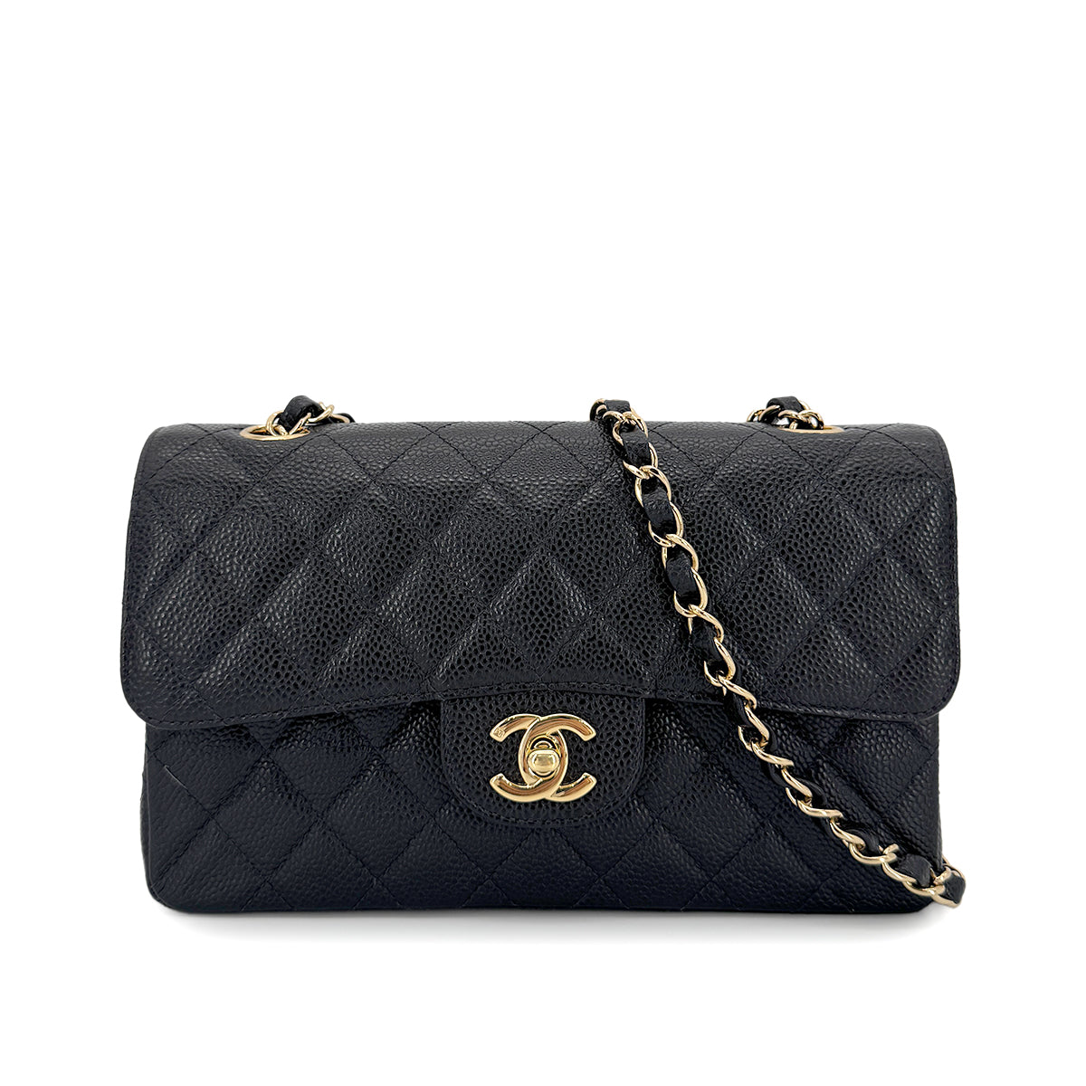 CHANEL VINTAGE CLASSIC FLAP SMALL CHAIN SHOULDER BAG BLACK CAVIAR SKIN 90267391