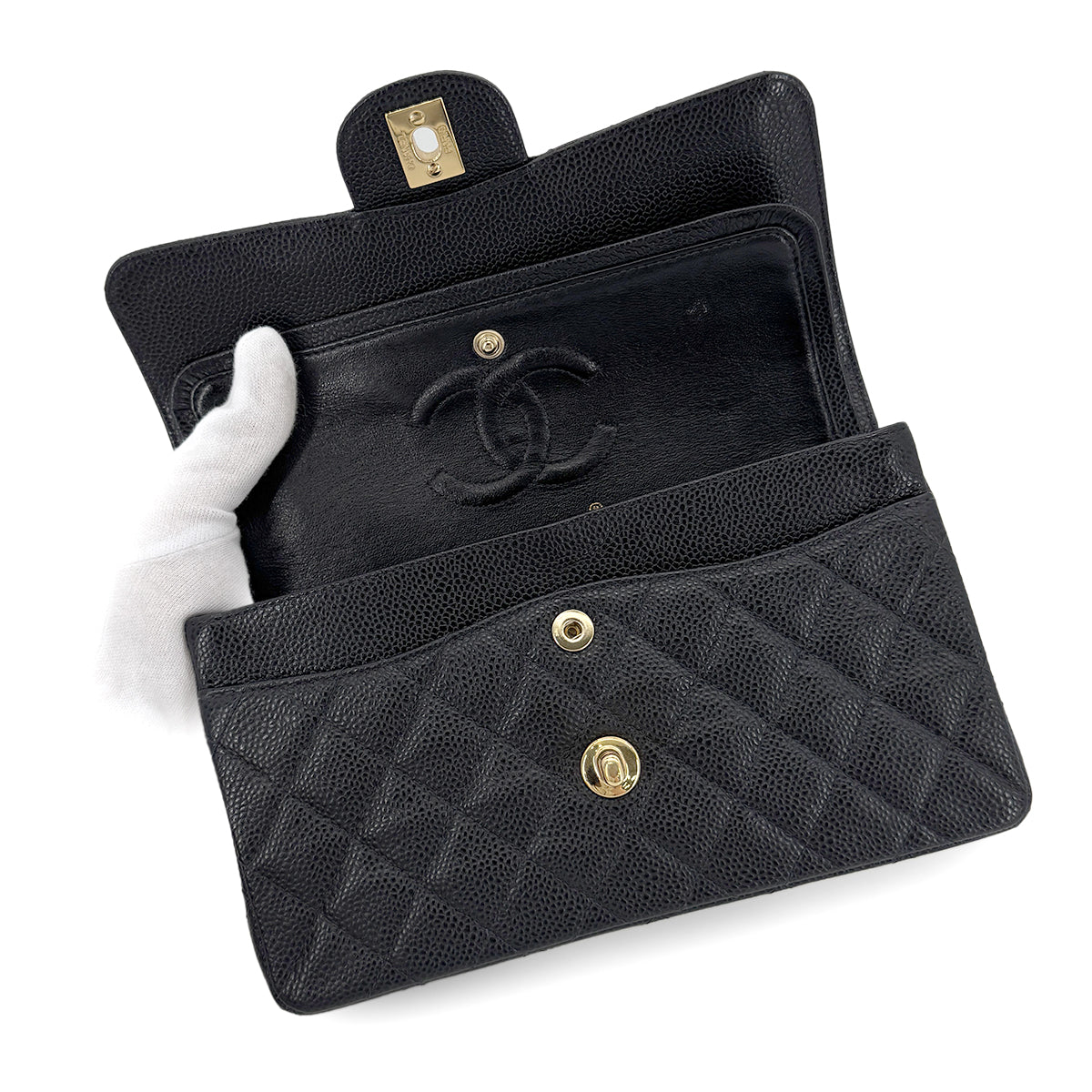 CHANEL VINTAGE CLASSIC FLAP SMALL CHAIN SHOULDER BAG BLACK CAVIAR SKIN 90267391