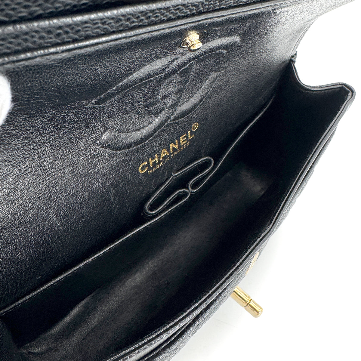 CHANEL VINTAGE CLASSIC FLAP SMALL CHAIN SHOULDER BAG BLACK CAVIAR SKIN 90267391