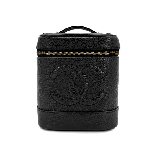 CHANEL VINTAGE VANITY HAND BAG BLACK CAVIAR SKIN 90267393