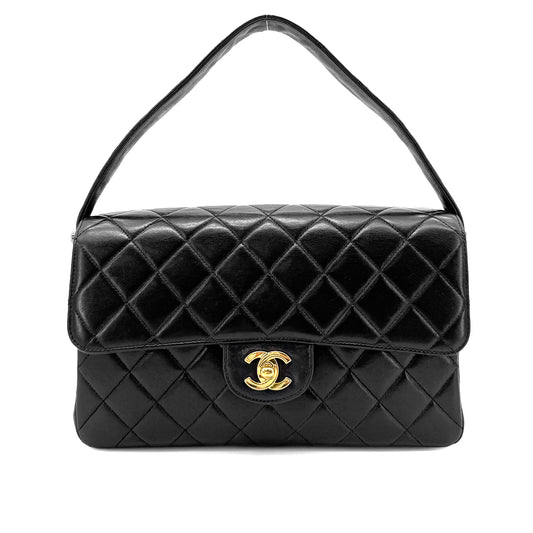 CHANEL VINTAGE DOUBLE FACE SHOULDER BAG BLACK LAMB SKIN 90267394