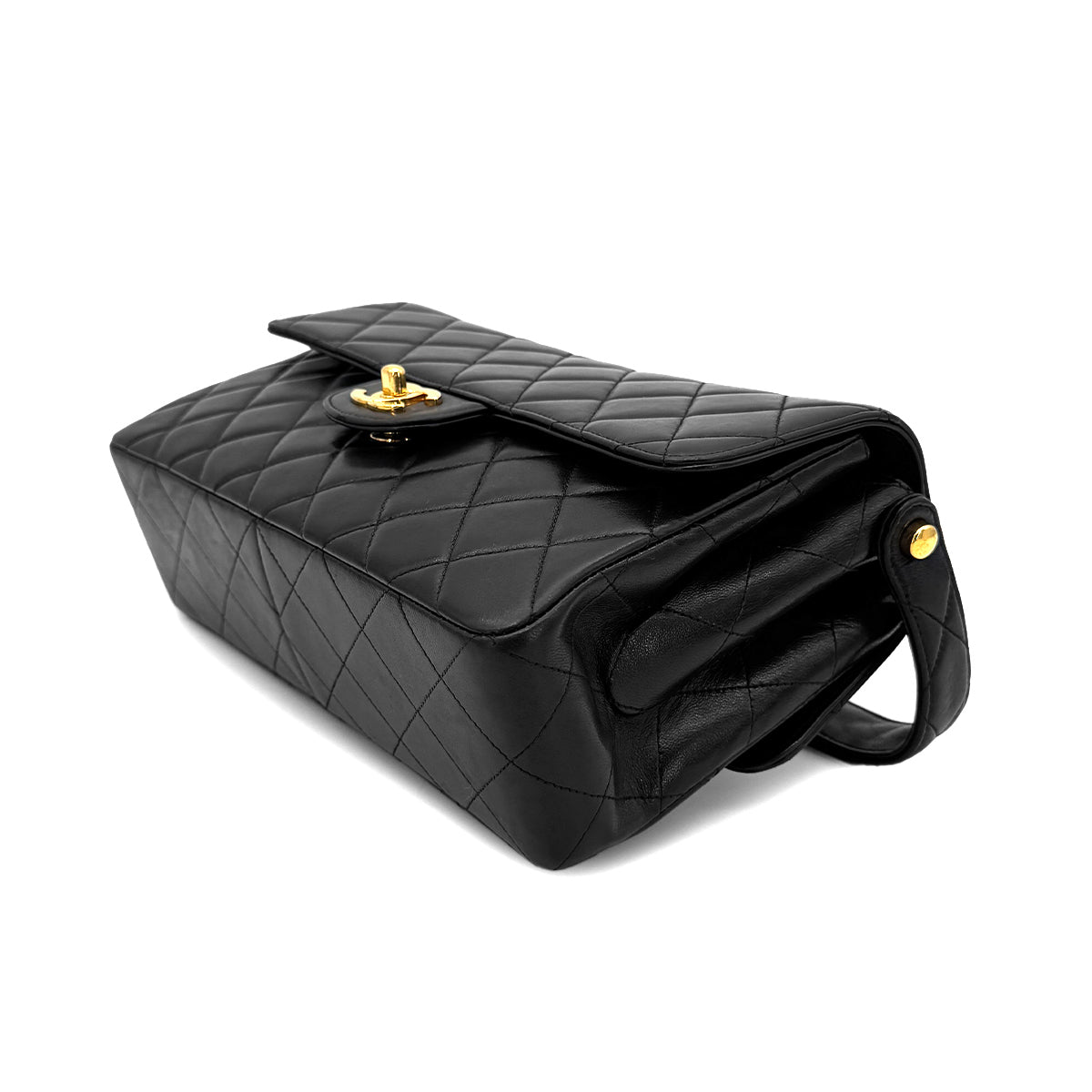 CHANEL VINTAGE DOUBLE FACE SHOULDER BAG BLACK LAMB SKIN 90267394