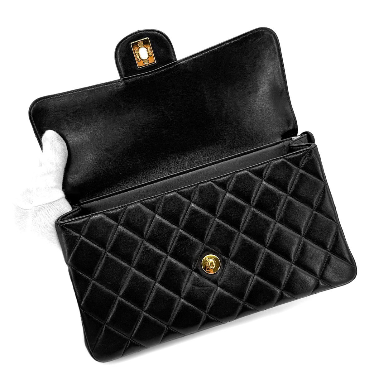 CHANEL VINTAGE DOUBLE FACE SHOULDER BAG BLACK LAMB SKIN 90267394