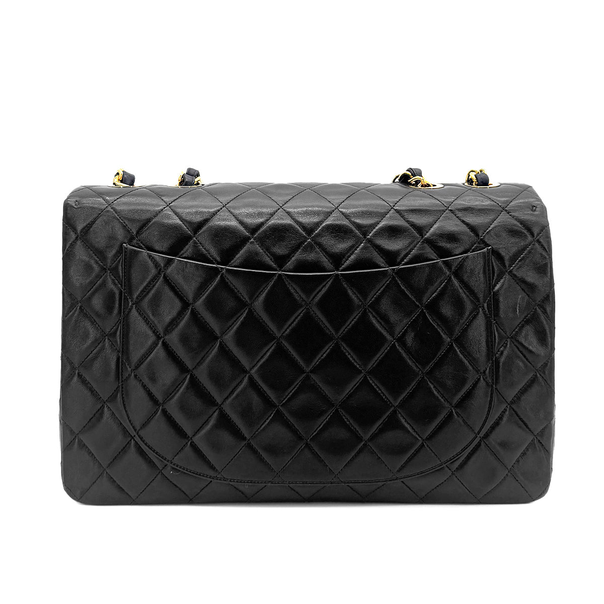 CHANEL VINTAGE MAXI MATELASSE 34 CHAIN SHOULDER BAG BLACK LAMB SKIN 90267401