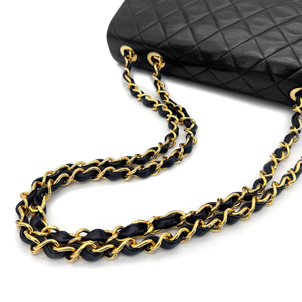 CHANEL VINTAGE MAXI MATELASSE 34 CHAIN SHOULDER BAG BLACK LAMB SKIN 90267401