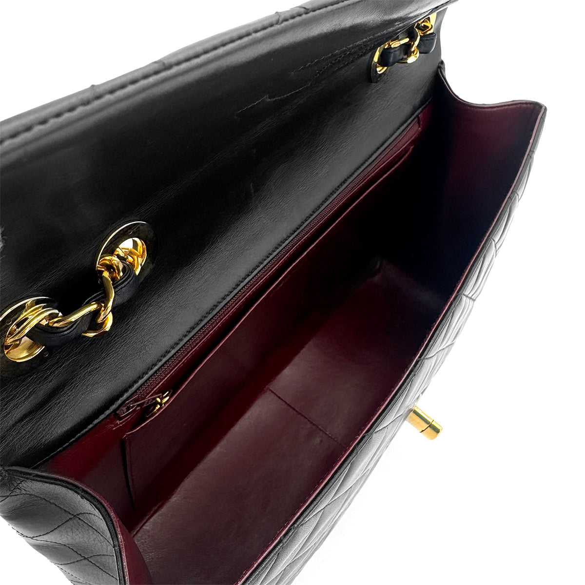 CHANEL VINTAGE MAXI MATELASSE 34 CHAIN SHOULDER BAG BLACK LAMB SKIN 90267401