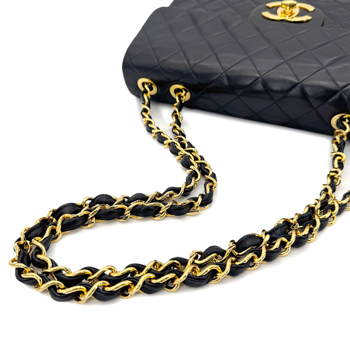 CHANEL VINTAGE MAXI MATELASSE 34 CHAIN SHOULDER BAG BLACK LAMB SKIN 90267408