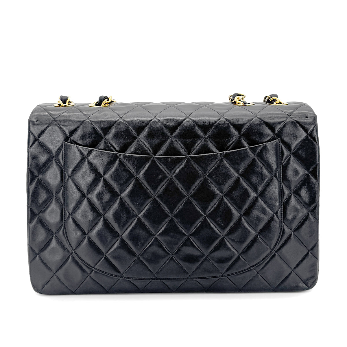 CHANEL VINTAGE MAXI MATELASSE 34 CHAIN SHOULDER BAG BLACK LAMB SKIN 90267408