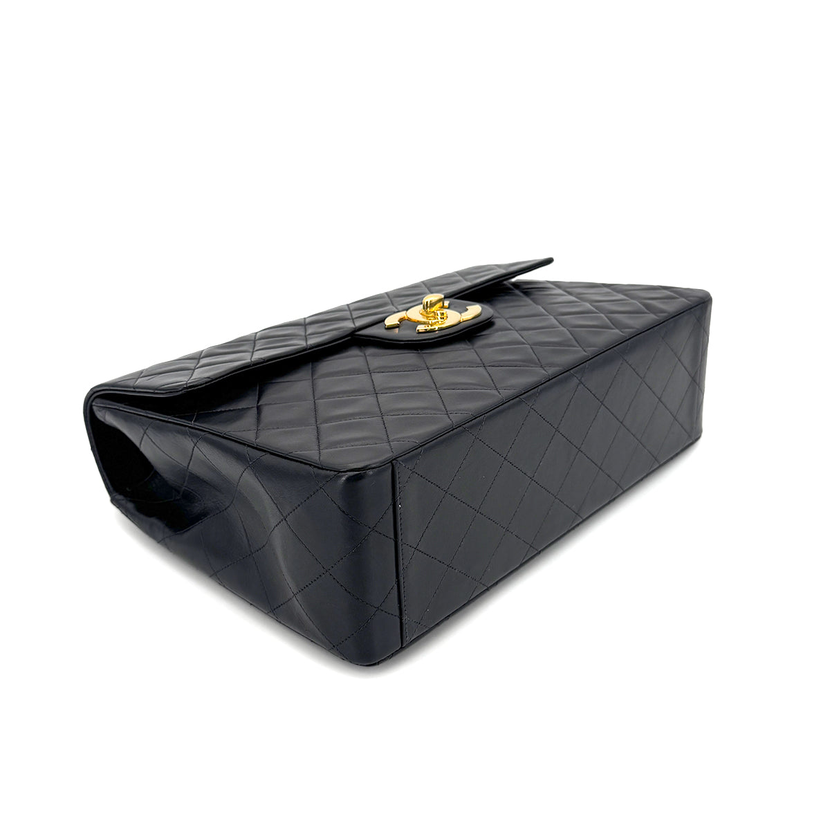 CHANEL VINTAGE MAXI MATELASSE 34 CHAIN SHOULDER BAG BLACK LAMB SKIN 90267408