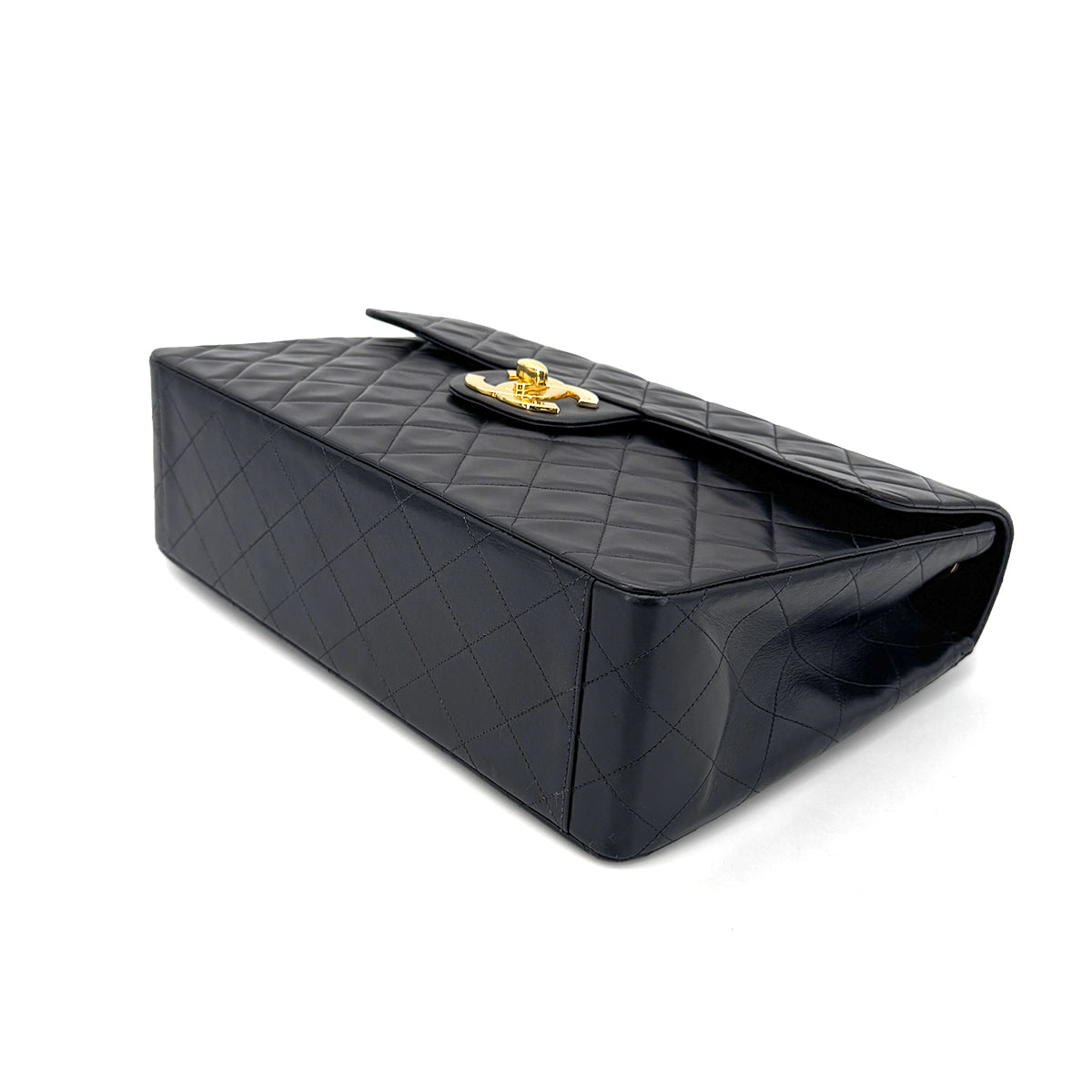 CHANEL VINTAGE MAXI MATELASSE 34 CHAIN SHOULDER BAG BLACK LAMB SKIN 90267408