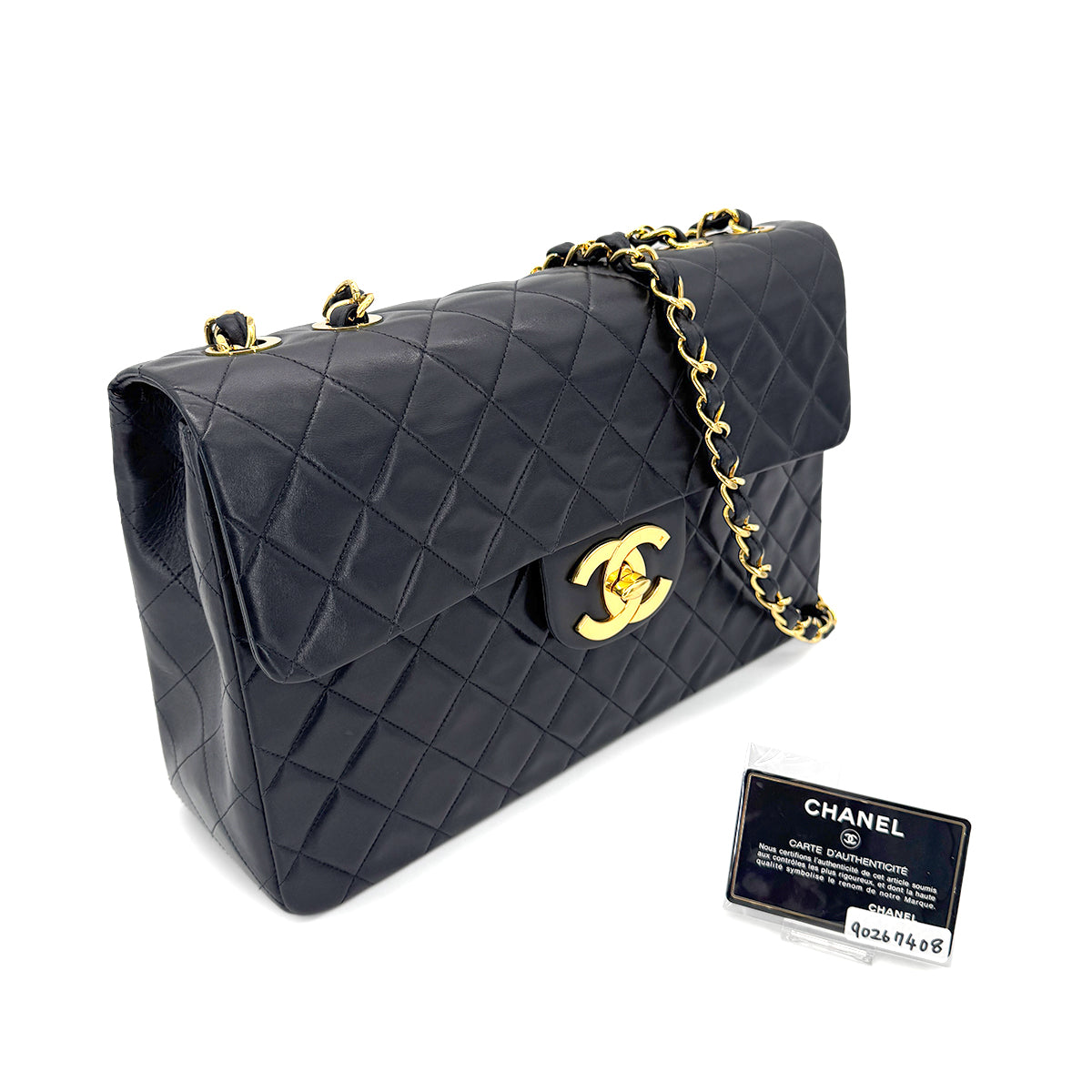CHANEL VINTAGE MAXI MATELASSE 34 CHAIN SHOULDER BAG BLACK LAMB SKIN 90267408