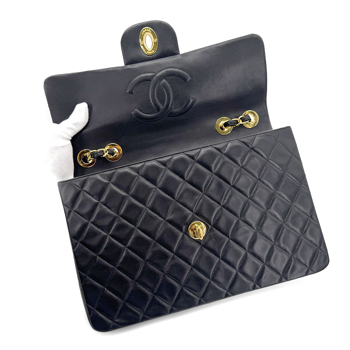 CHANEL VINTAGE MAXI MATELASSE 34 CHAIN SHOULDER BAG BLACK LAMB SKIN 90267408