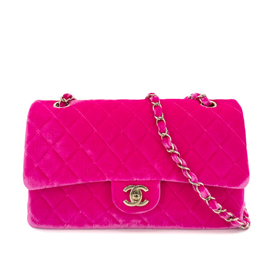 CHANEL CLASSIC FLAP MEDIUM CHAIN SHOULDER BAG PINK VELOR 90267410