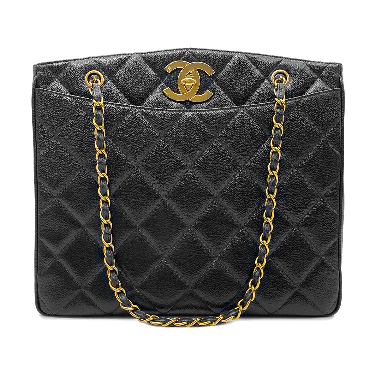 CHANEL VINTAGE CHAIN TOTE BAG  BLACK CAVIAR SKIN 90267411