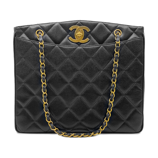 CHANEL VINTAGE CHAIN TOTE BAG  BLACK CAVIAR SKIN 90267411