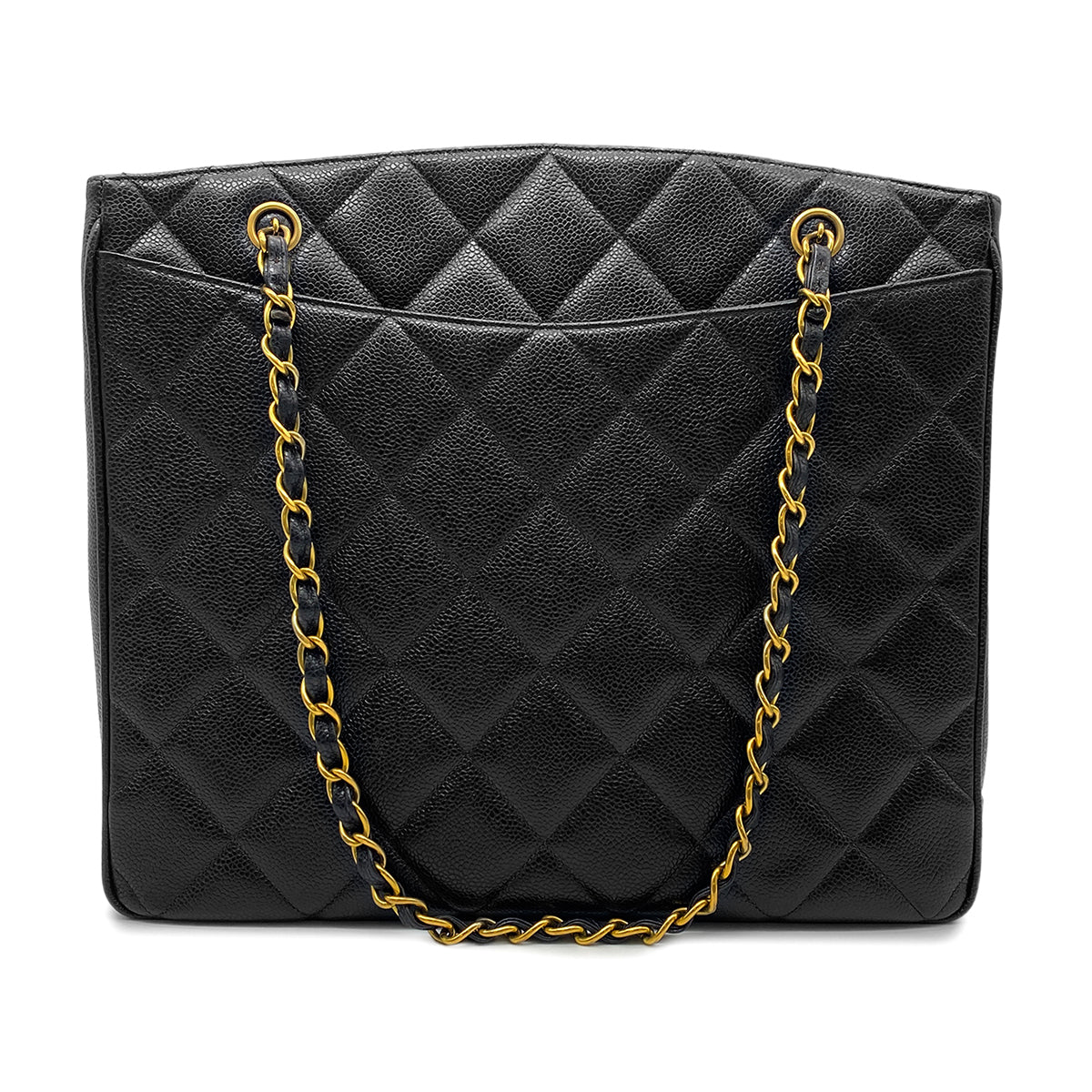 CHANEL VINTAGE CHAIN TOTE BAG  BLACK CAVIAR SKIN 90267411
