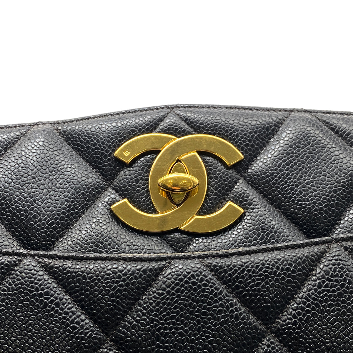 CHANEL VINTAGE CHAIN TOTE BAG  BLACK CAVIAR SKIN 90267411