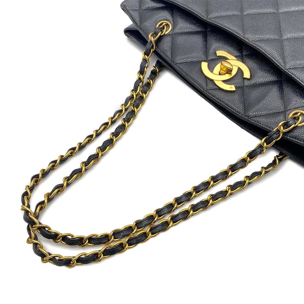 CHANEL VINTAGE CHAIN TOTE BAG  BLACK CAVIAR SKIN 90267411