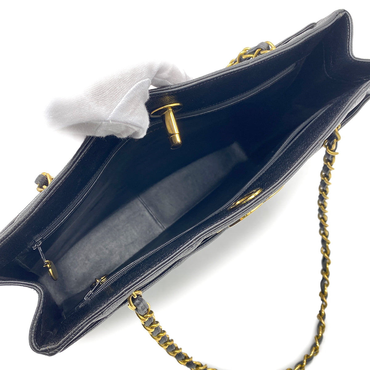 CHANEL VINTAGE CHAIN TOTE BAG  BLACK CAVIAR SKIN 90267411