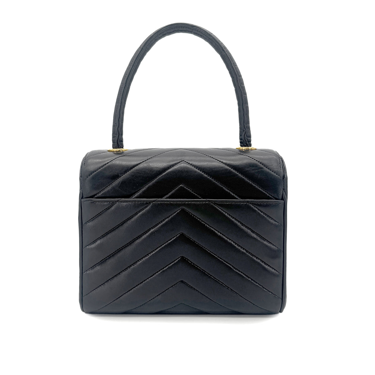 CHANEL VINTAGE CHEVRON V STITCH HAND BAG BLACK LAMB SKIN 90267412