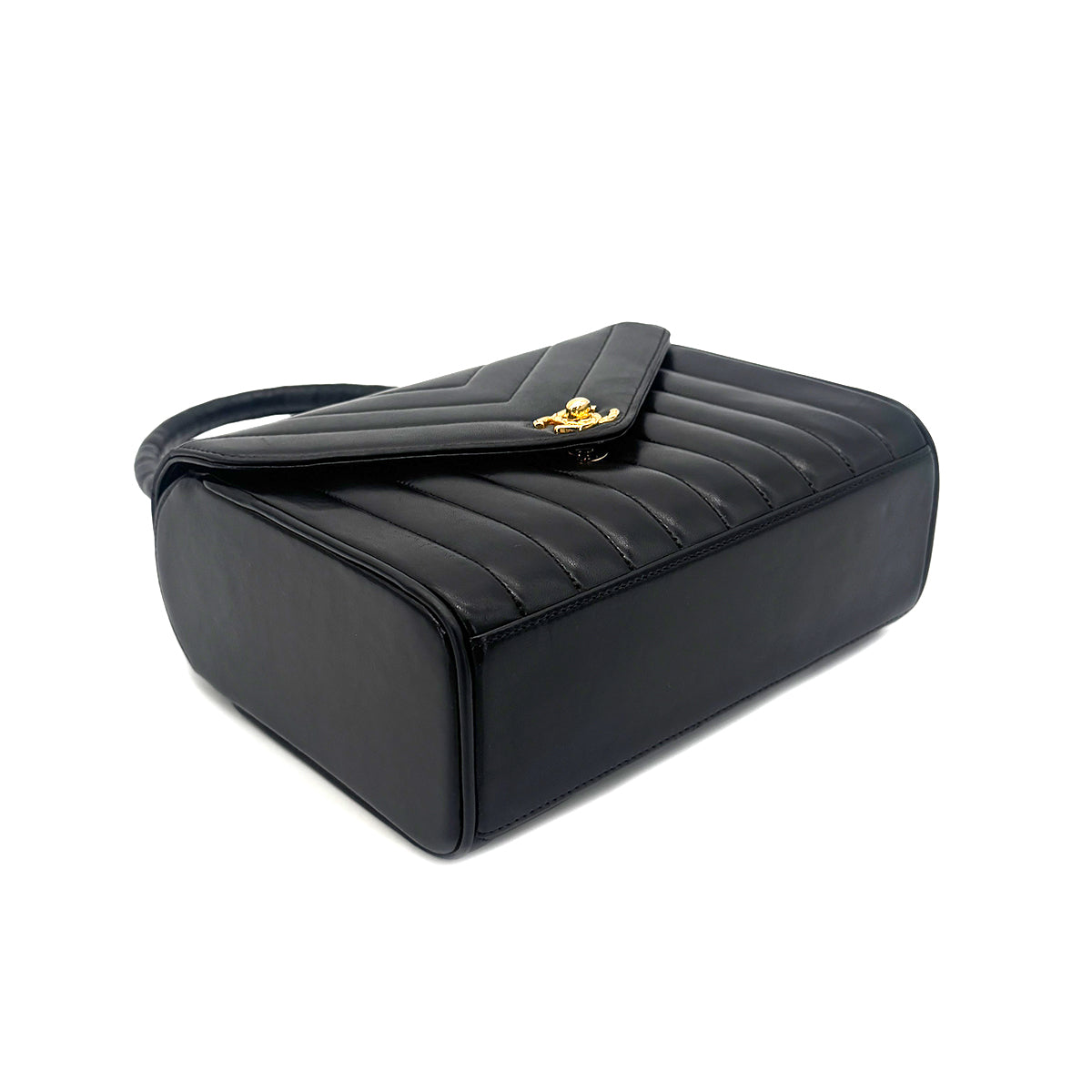 CHANEL VINTAGE CHEVRON V STITCH HAND BAG BLACK LAMB SKIN 90267412