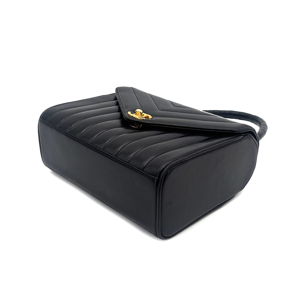 CHANEL VINTAGE CHEVRON V STITCH HAND BAG BLACK LAMB SKIN 90267412