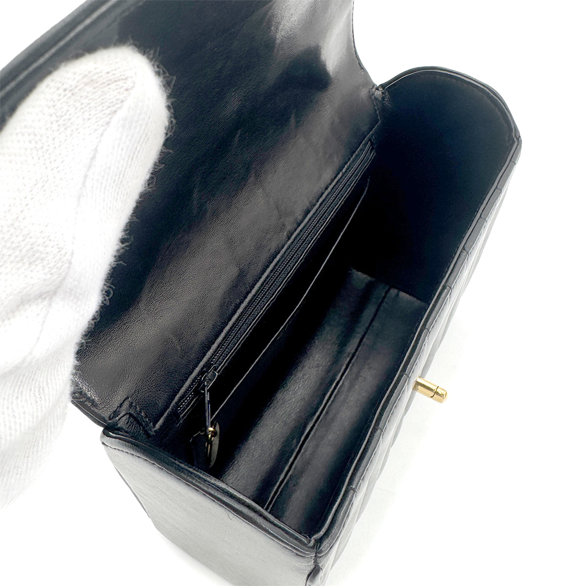 CHANEL VINTAGE CHEVRON V STITCH HAND BAG BLACK LAMB SKIN 90267412