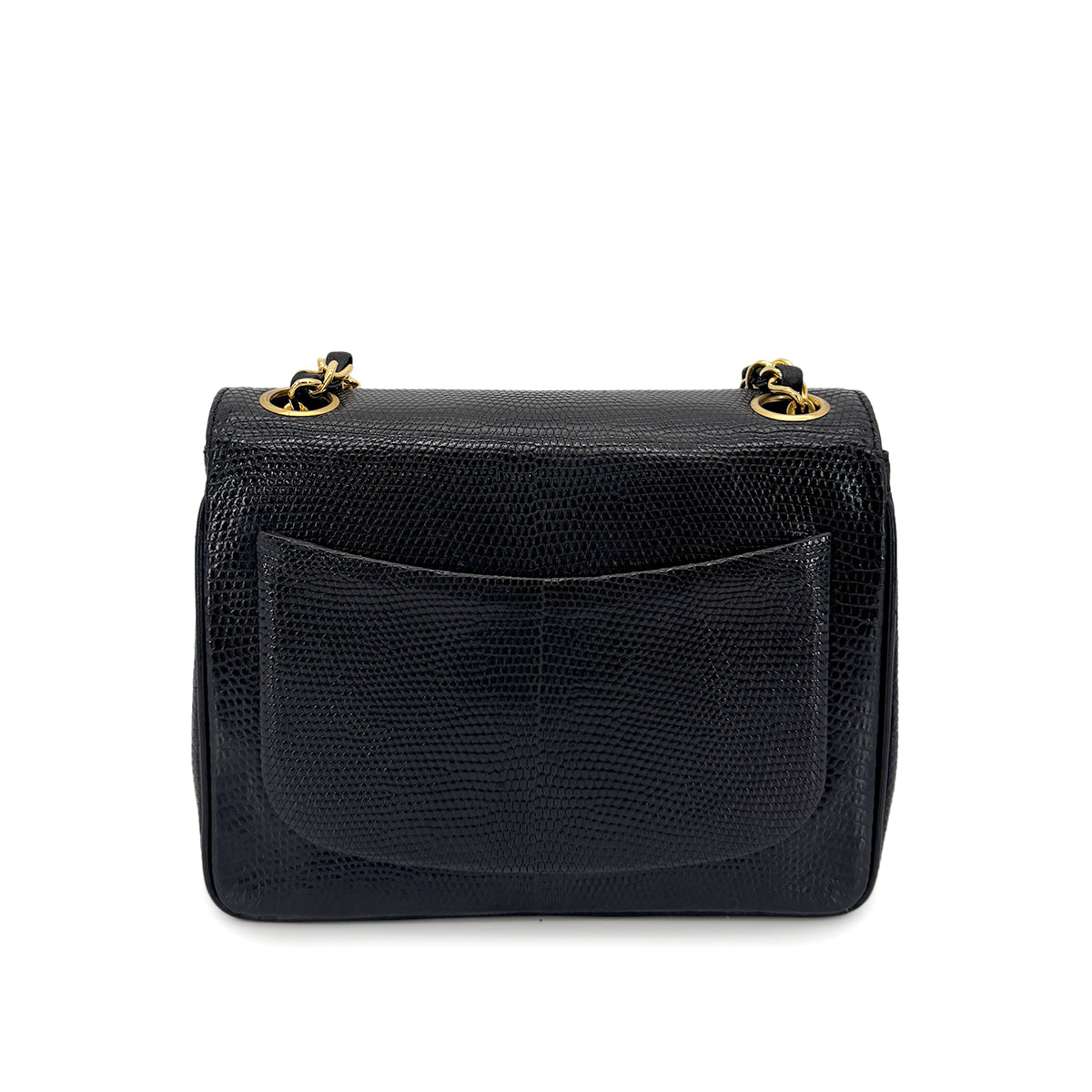 CHANEL VINTAGE MINI SQUARE 17 CHAIN SHOULDER BAG BLACK LIZARD 90267413