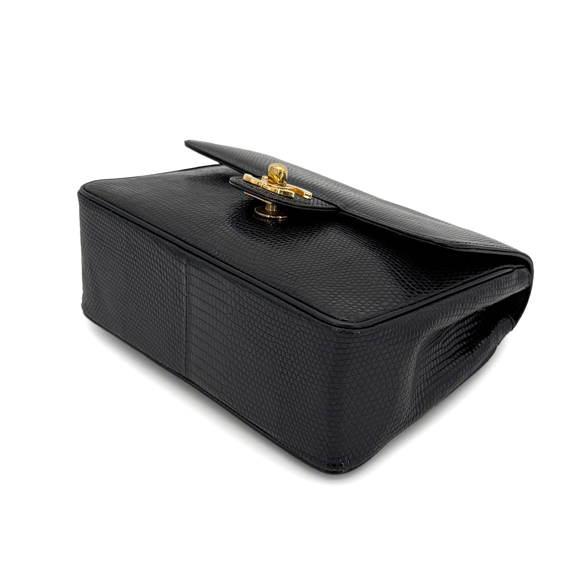 CHANEL VINTAGE MINI SQUARE 17 CHAIN SHOULDER BAG BLACK LIZARD 90267413