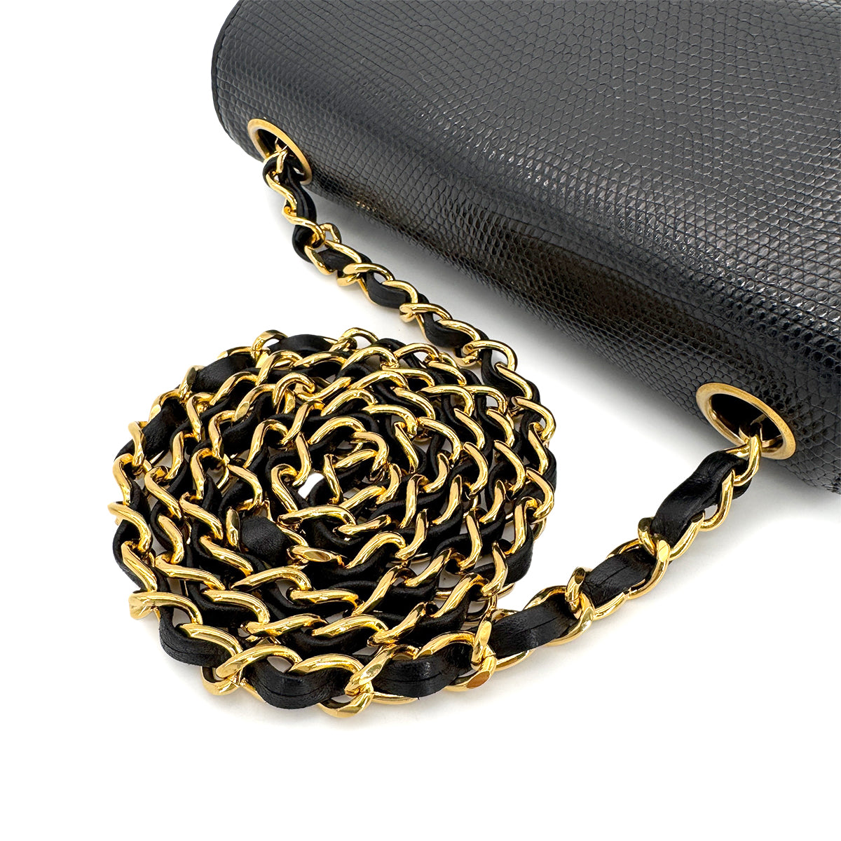 CHANEL VINTAGE MINI SQUARE 17 CHAIN SHOULDER BAG BLACK LIZARD 90267413