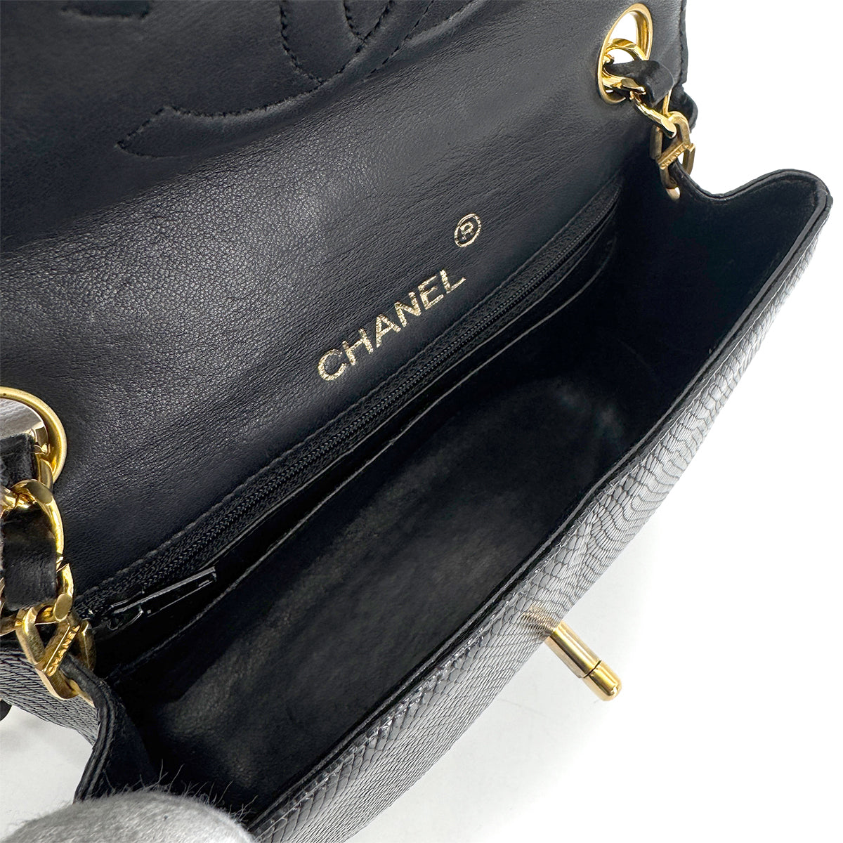 CHANEL VINTAGE MINI SQUARE 17 CHAIN SHOULDER BAG BLACK LIZARD 90267413
