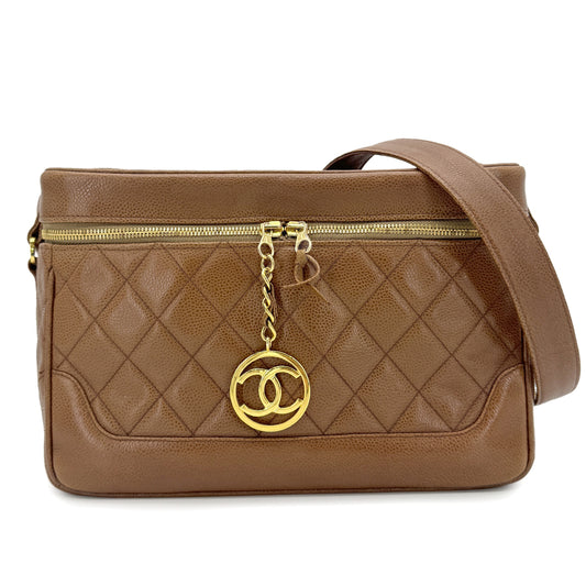 CHANEL VINTAGE MATELASSE CHAIN SHOULDER BAG BROWN CAVIAR SKIN 90267433